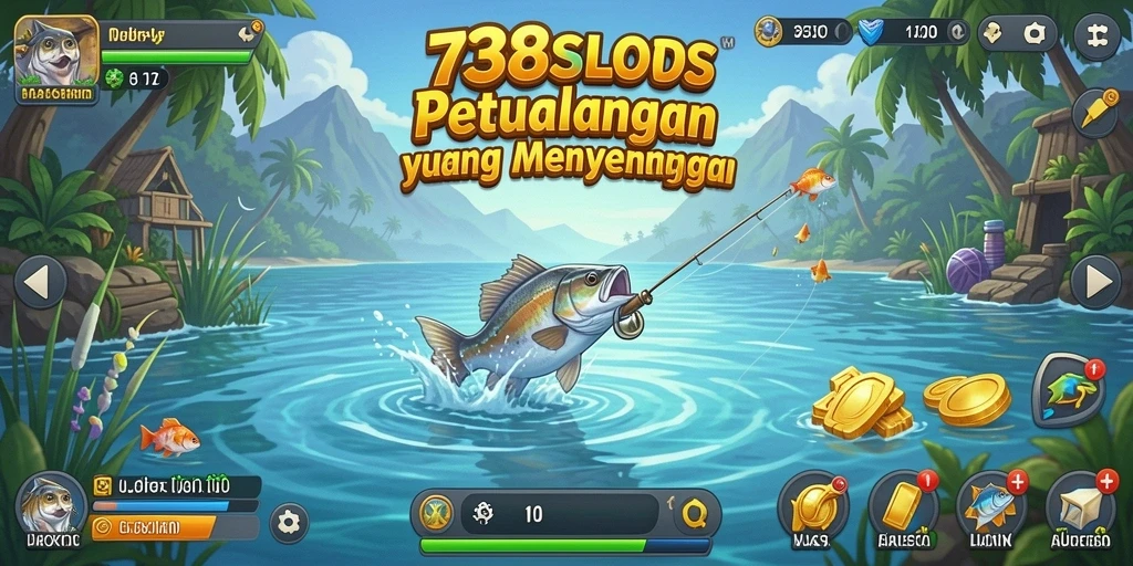Tampilan gameplay memancing yang seru dan penuh warna di 738SLOTS.