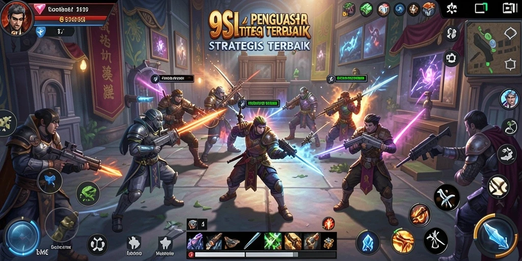 Screenshot gameplay 9SL menampilkan pertempuran epik dan pengelolaan sumber daya.