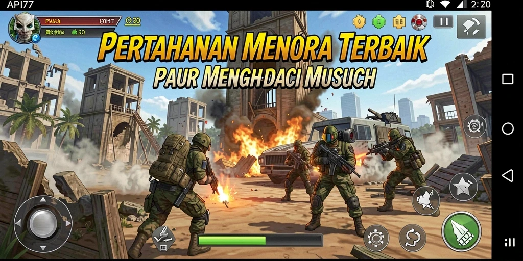 Screenshot gameplay API77 menampilkan menara berdiri kokoh melawan serangan musuh.
