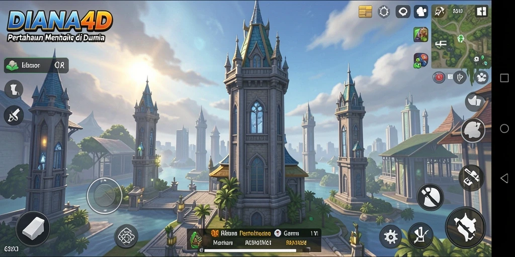 Screenshot utama DIANA4D menampilkan aksi seru dalam permainan Tower Defense.