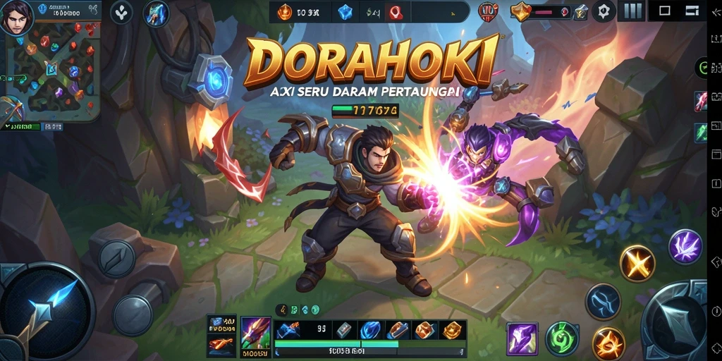 Tangkapan layar DORAHOKI yang menunjukkan aksi intens dalam pertempuran MOBA.