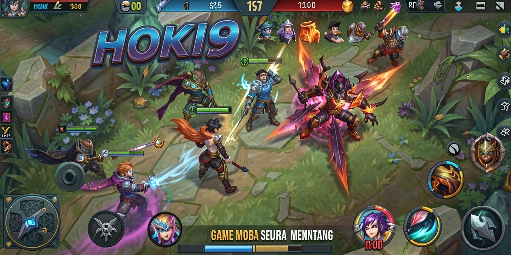 Tampilan menarik dari gameplay HOKI9 dalam pertempuran MOBA.