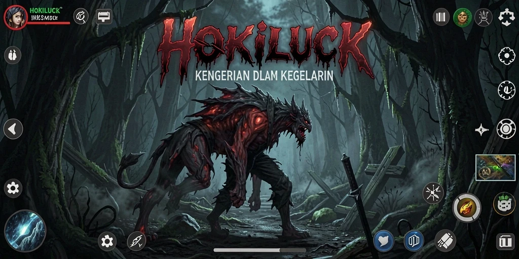 Screenshot gameplay HOKILUCK dengan suasana menakutkan.