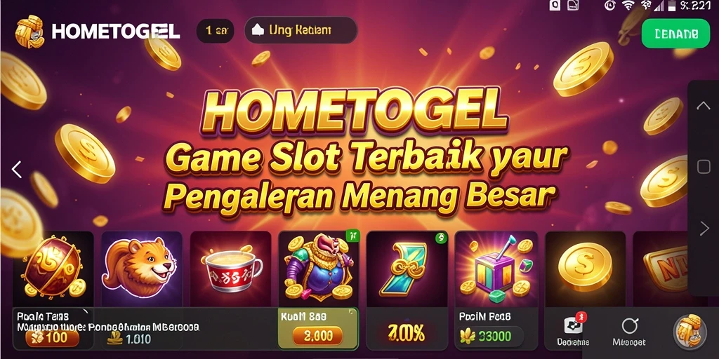 Screenshot HOMETOGEL menampilkan gameplay slot yang menarik dan penuh warna.