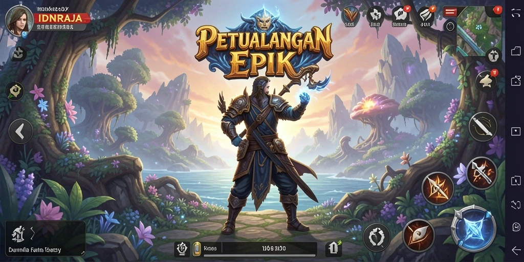 Tampilan gameplay <strong>IDNRAJA</strong> menampilkan aksi bertarung yang epik dan dunia fantasi yang menakjubkan.