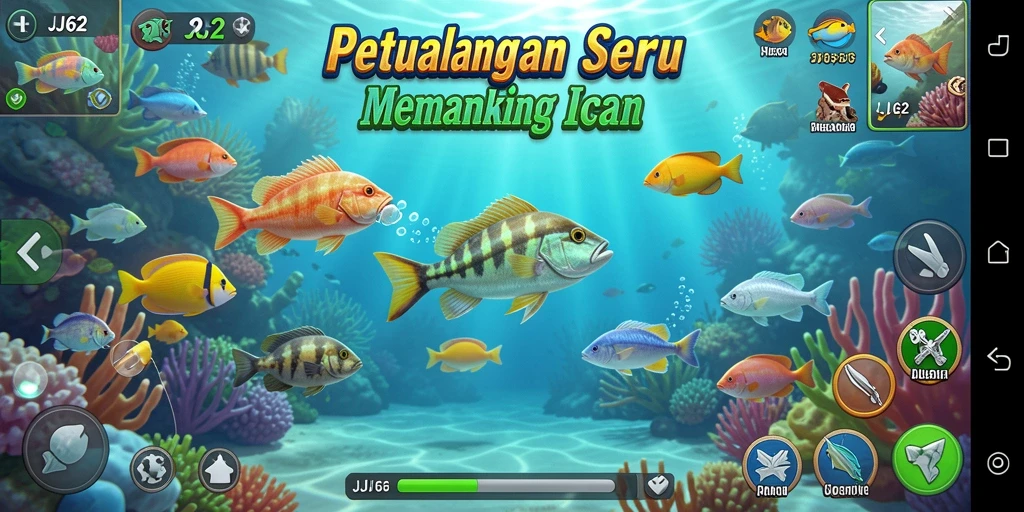 Tampilan gameplay seru Tembak Ikan JJ62 yang penuh aksi.