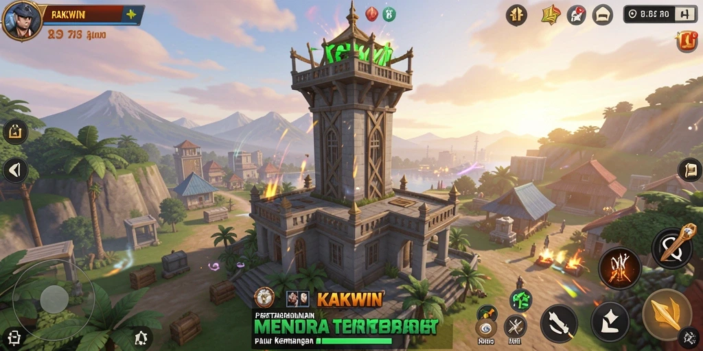 Gameplay menarik dalam KAKWIN dengan menara dan musuh yang beragam.