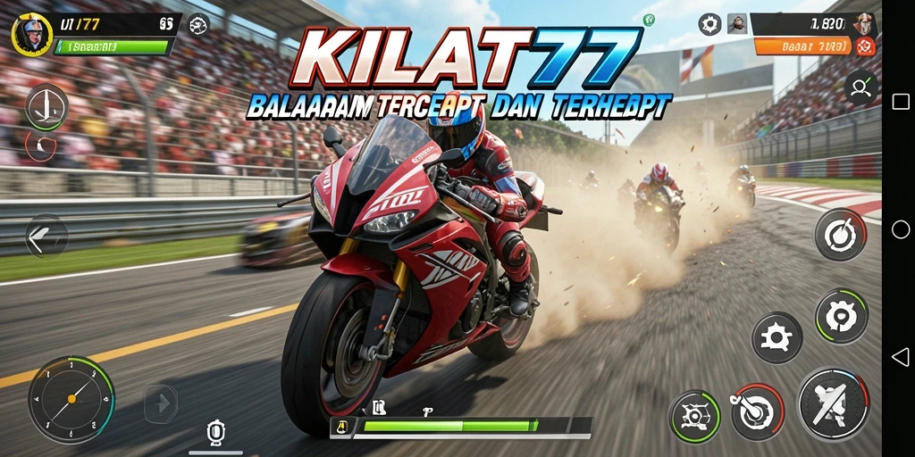 Screenshot gameplay KILAT77 yang menampilkan aksi balapan motor yang intens.