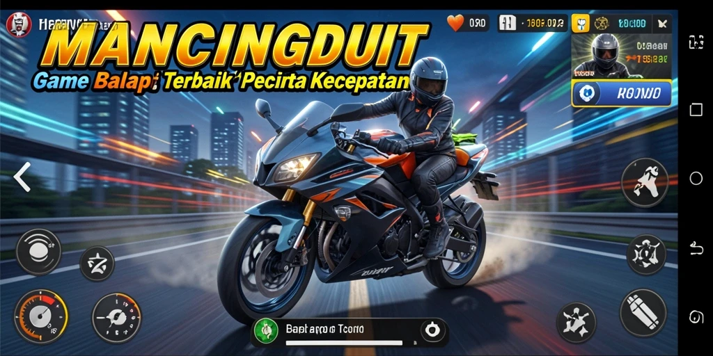 Tampilan gameplay <strong>MANCINGDUIT</strong> yang mendebarkan dengan motor melaju kencang.