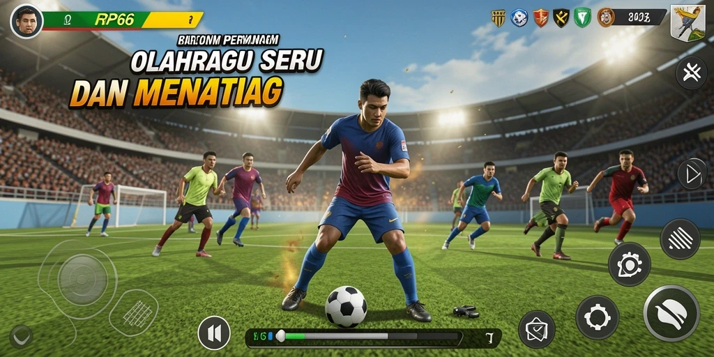 Screenshot gameplay RP66 menunjukkan aksi seru dalam pertandingan olahraga.