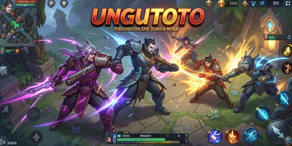 Tampilan gameplay seru di UNGUTOTO dengan pertarungan MOBA yang intens.